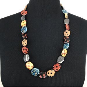Multicolored Polka Dot Squared Bead Vintage 14” Necklace